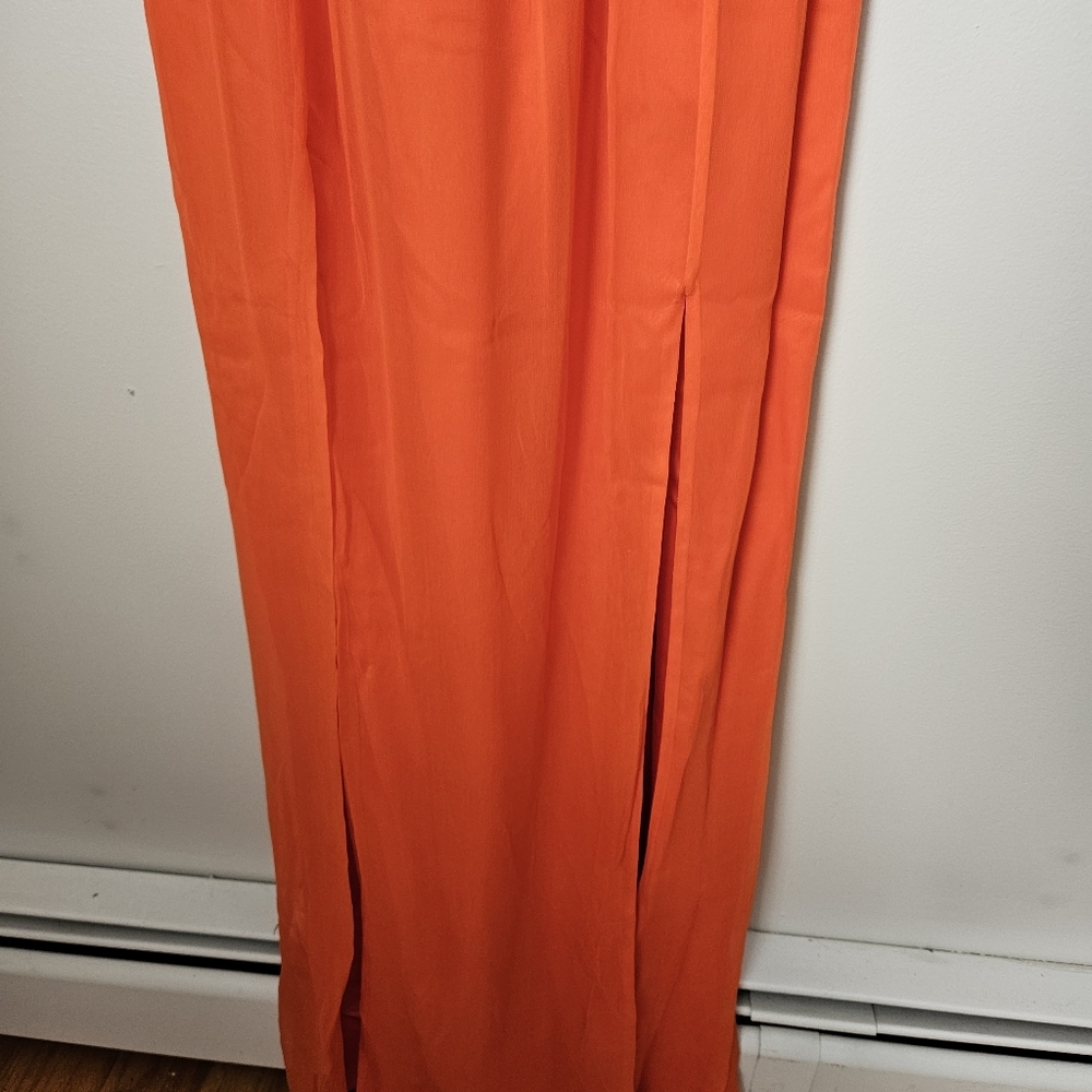 JAYGODFREY Gown Orange V-Neck Maxi Dress Silk Sleeveless Formal Womens 4 Fall - Picture 3 of 9